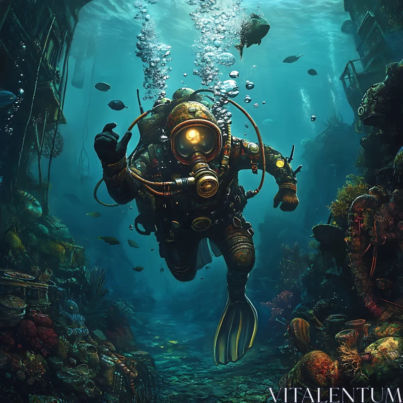 Underwater Exploration with Antique Diving Suit