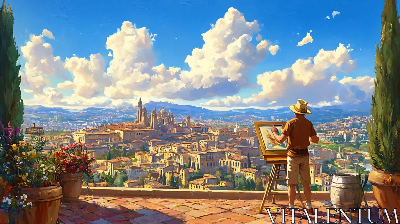 Terrace View Painting of European City AI Image