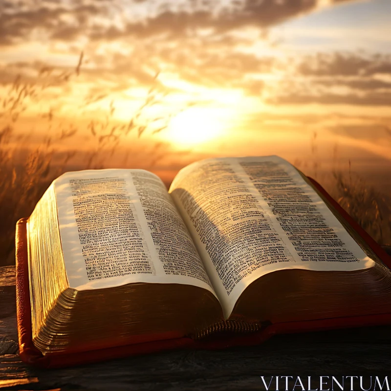 Open Bible at Sunset