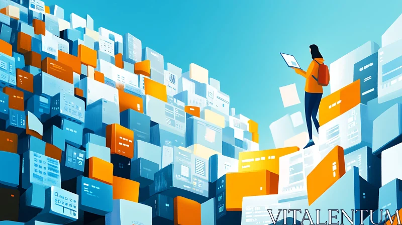 Woman and Data Blocks Digital Illustration
