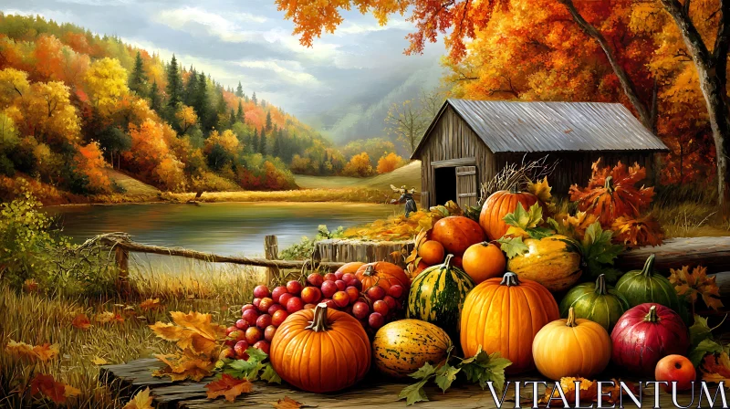 Rustic Autumn Landscape with Pumpkins