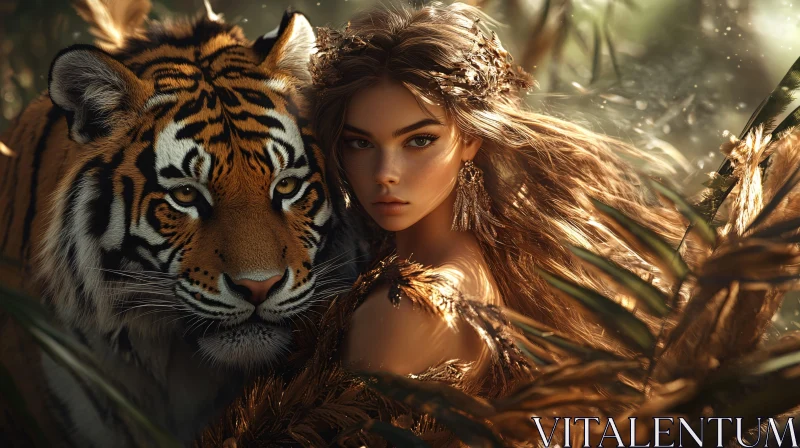 Tiger and Woman: A Bond of Beauty AI Image