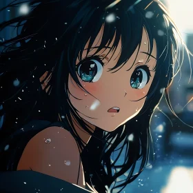 Expressive Anime Girl with Black Hair