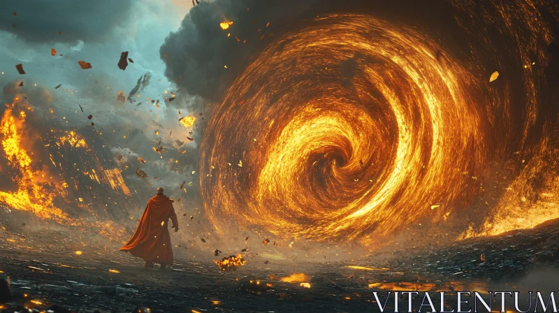 Fiery Portal and the Mysterious Figure AI Image