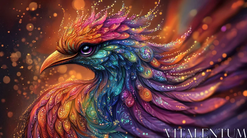 Fantastical Phoenix Bird with Rainbow Feathers