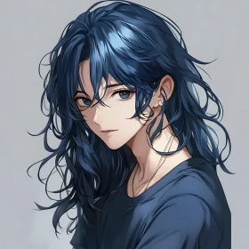 Blue-Haired Anime Boy Portrait