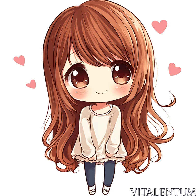 Cute Anime Girl with Hearts