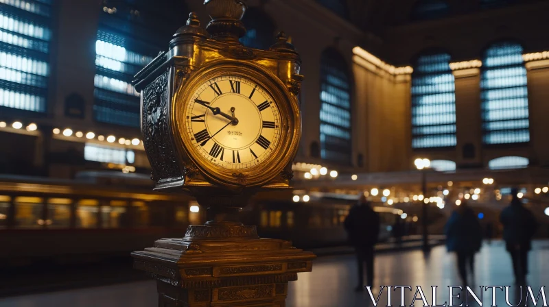 Vintage Clock at Train Station AI Image