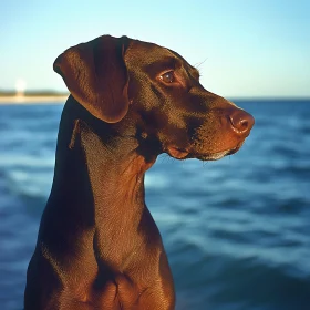 Profile of a Brown Dog by the Sea