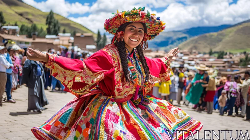 Woman Dancing in Colorful Peruvian Attire