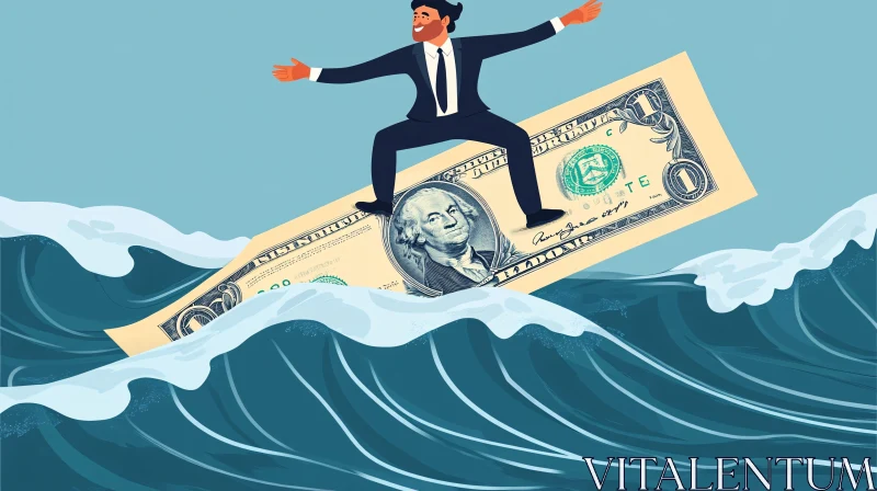 Surfing Dollar: Business Success Concept Art