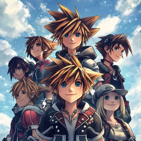 Group of Anime Friends Under a Clear Sky