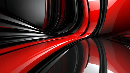Sinuous Red and Black Abstract Composition