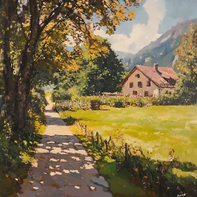 Idyllic Countryside Scene with Path and House