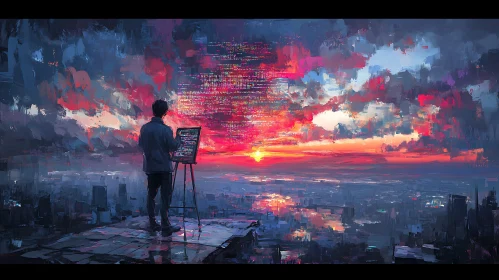 Cityscape Coder: A Sunset Symphony