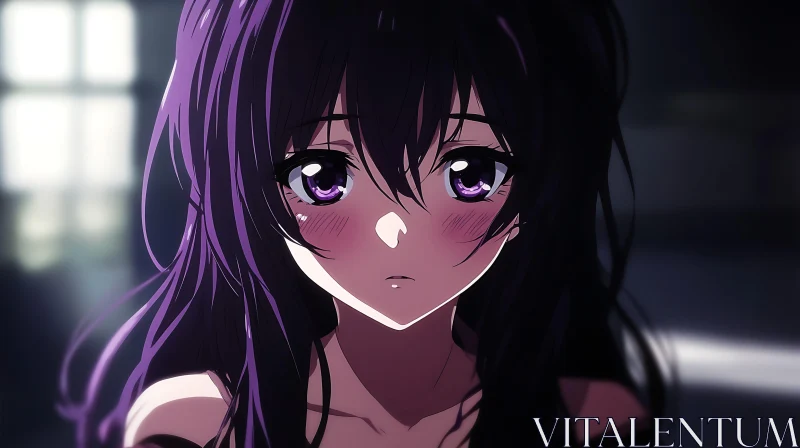 Expressive Anime Girl Portrait with Purple Tresses