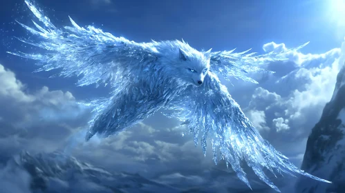 Winged Ice Wolf in Flight