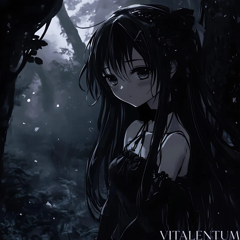 Gothic Anime Girl in Dark Woods