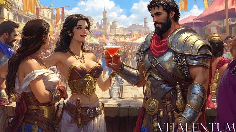 Ornate Celebration in Sunlit Market AI Image