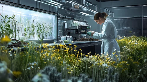 Scientist in Floral Laboratory