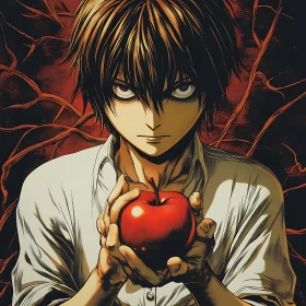 Dark Anime Art with Red Apple