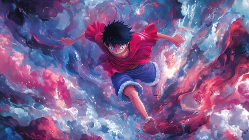 Dynamic Anime Scene with Floating Character