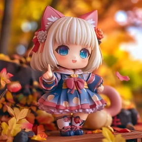 Cute Anime Figure Amidst Fall Leaves