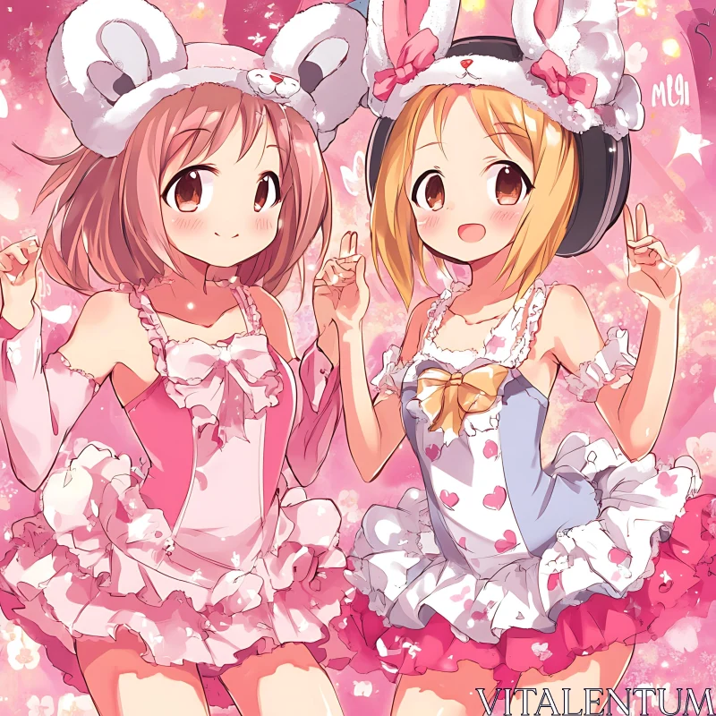 Anime Cosplay with Bunny Ears and Frilly Costumes