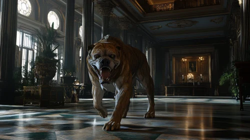 Growling Bulldog in Luxury Mansion
