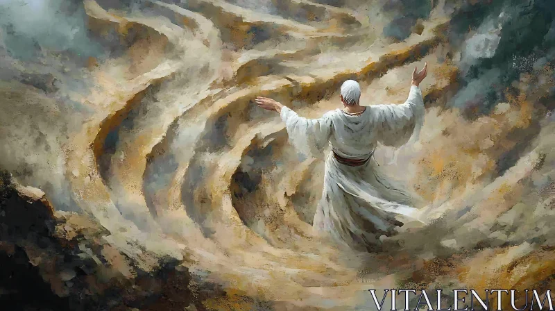 Ethereal Figure in Abstract Landscape Painting