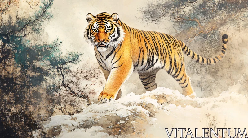 Tiger in Snow Artistic Depiction