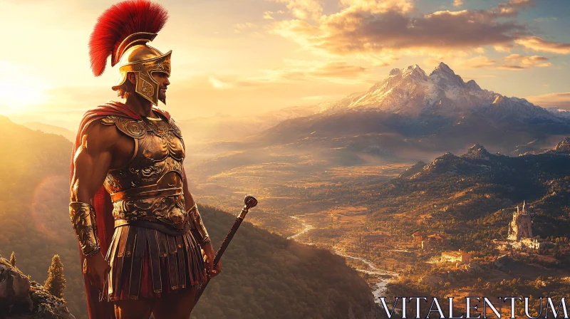 Golden Armored Warrior at Sunset