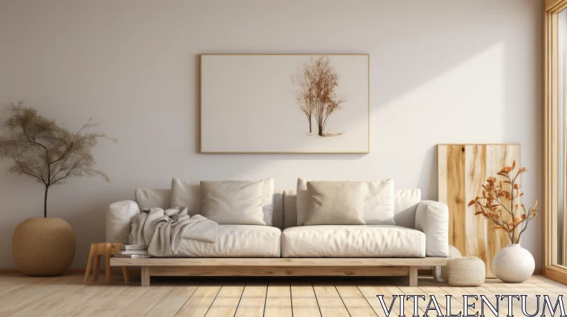 Ethereal Minimalist Living Room with Nature Elements AI Image