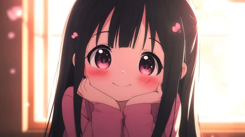 Cute Anime Illustration of Smiling Girl