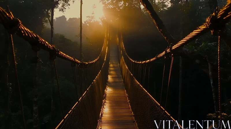 Forest Suspension Bridge at Sunset