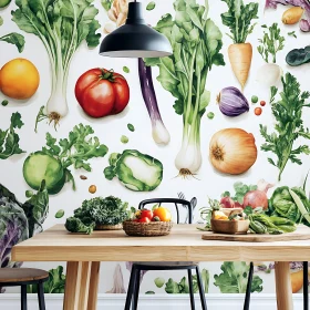 Kitchen with Vegetable Wallpaper