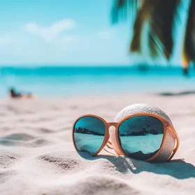 Sunglasses on Beach with Coconut