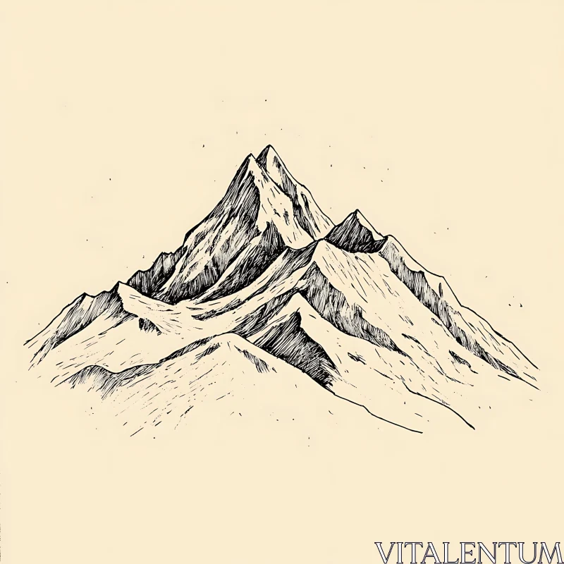 AI ART Monochrome Mountain Peaks Artistic Drawing