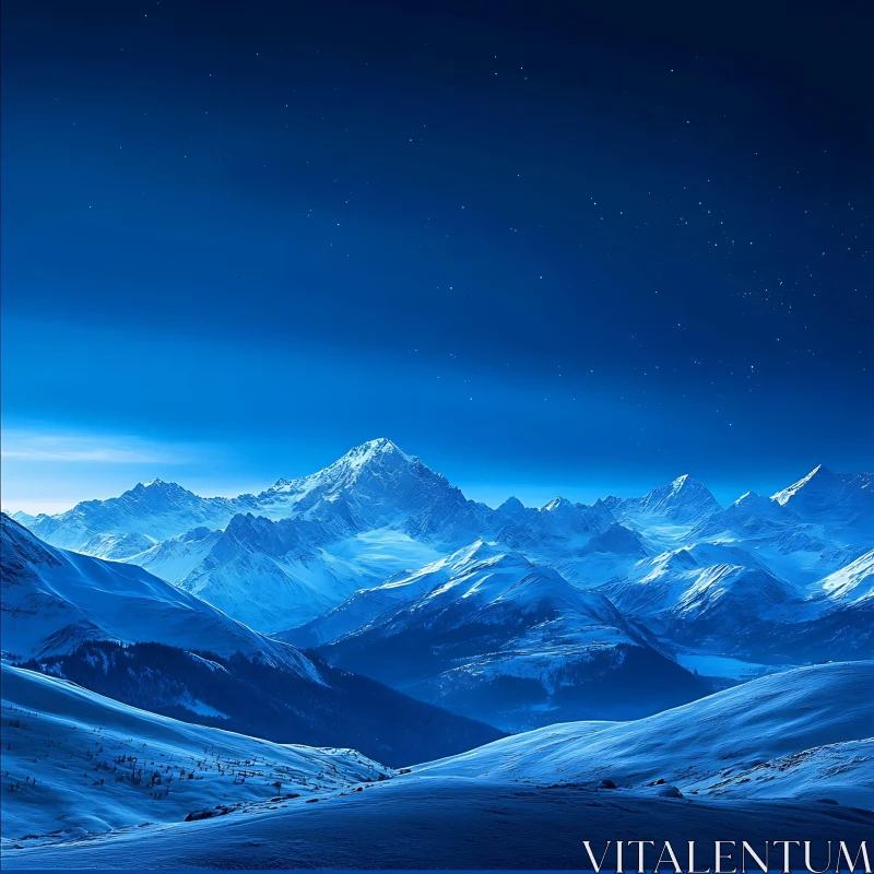 AI ART Tranquil Blue Mountain Landscape at Night