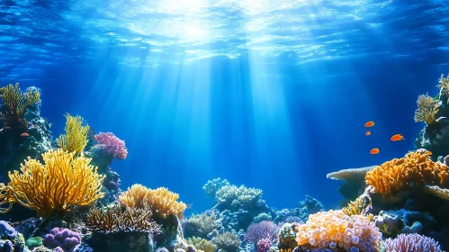 Sunlit Coral Reef with Marine Life