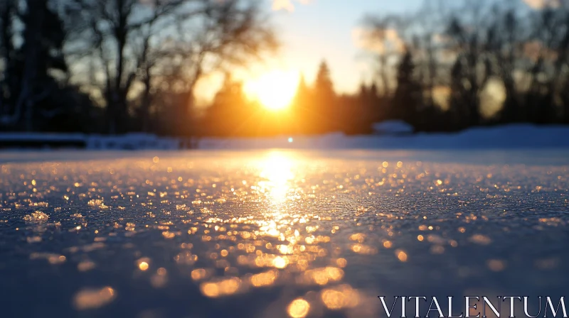 Tranquil Winter Sunset with Sparkling Snow AI Image