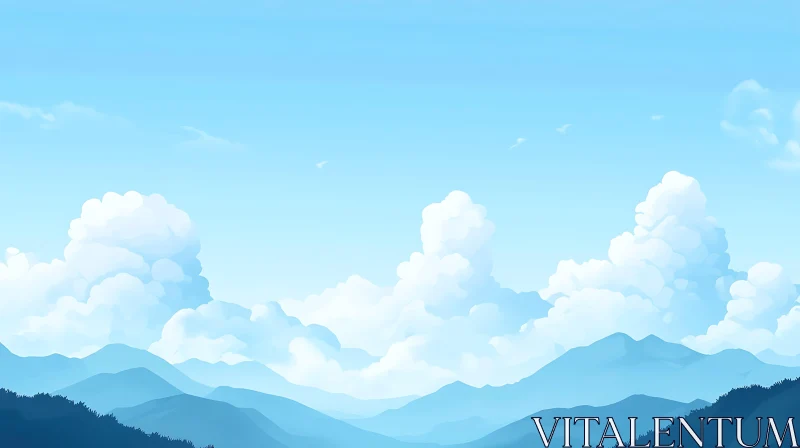 Peaceful Blue Mountain Landscape Art AI Image