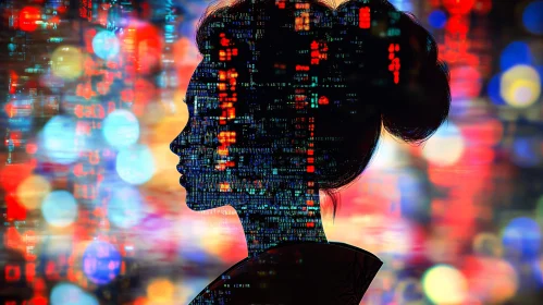 Woman Silhouette with Coding Pattern