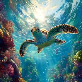 Underwater Scene with Sea Turtle