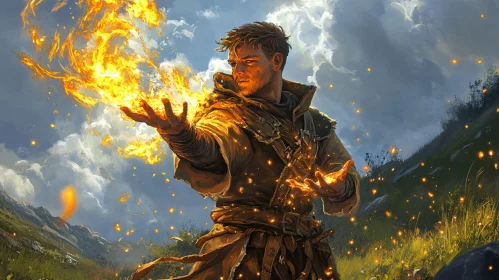 Fantasy Man with Fire Magic