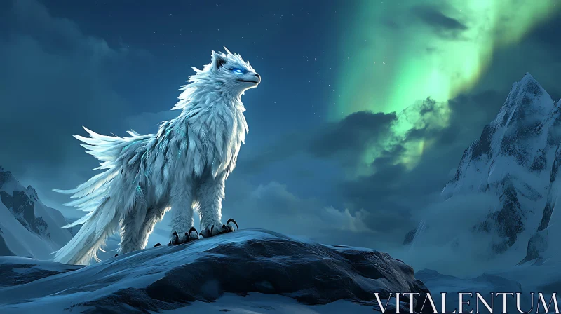 AI ART Arctic Wolf on Snowy Mountain Peak