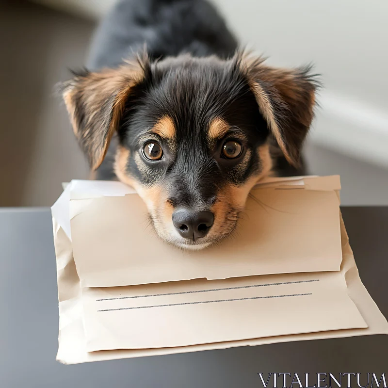 Innocent Puppy with Envelopes AI Image