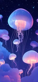 Floating Jellyfish in Starry Sky