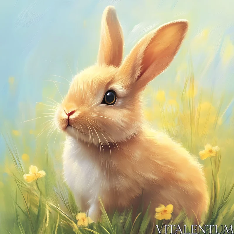 Golden Rabbit among Yellow Blossoms AI Image