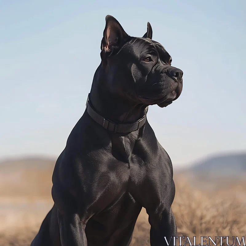 Muscular Black Canine with Collar AI Image